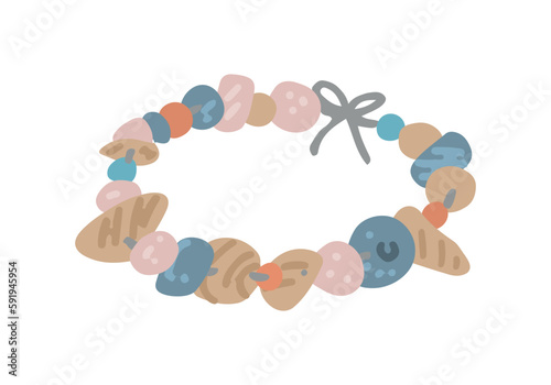 Seashells jewelry doodle. Summer vacation attribute, accessory clipart isolated on white. Hand drawn vector illustration in cartoon style.