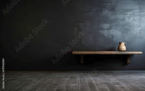 Dark Elegance: A Sophisticated Product Display with an Empty Table and Moody Backdrop