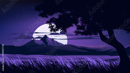 landscape with moon and trees