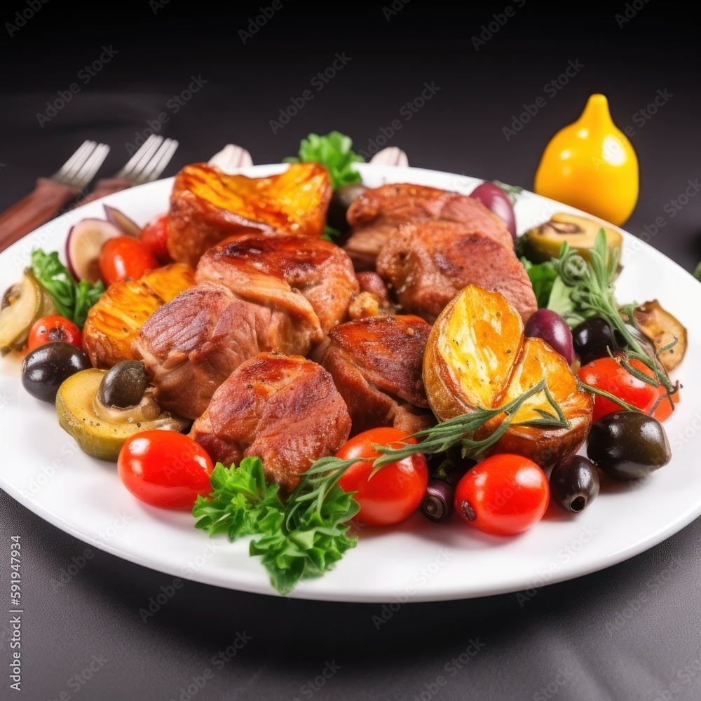 Delicious grilled meat with vegetables