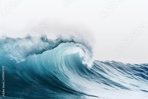 Large stormy sea wave in deep blue, isolated on white. Nature of the climate. In front