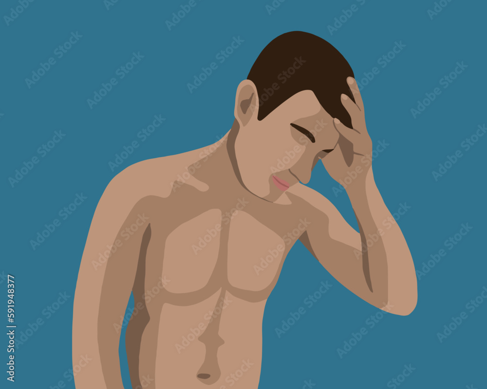 Migraine man vector isolated illustration. A man has a headache. The man is holding his head. Migraine man vector isolated illustration. A man has a headache. The man is holding his head.