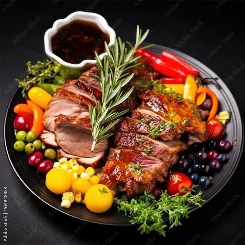Delicious grilled meat with vegetables Delicious grilled meat with vegetables