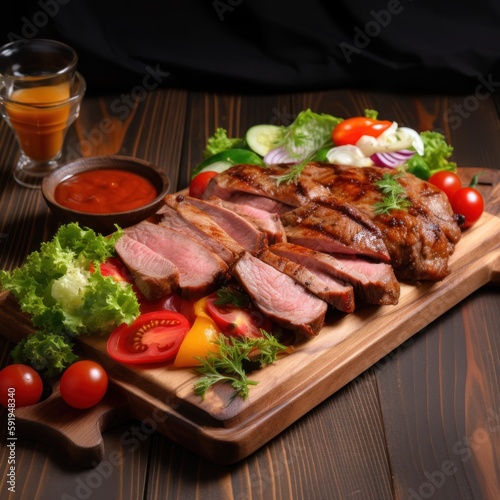 Delicious grilled meat with vegetables