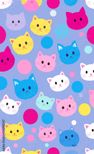 Fototapeta Naklejka Na Ścianę i Meble -  Cartoon cute pastel kitten vector background illustration
