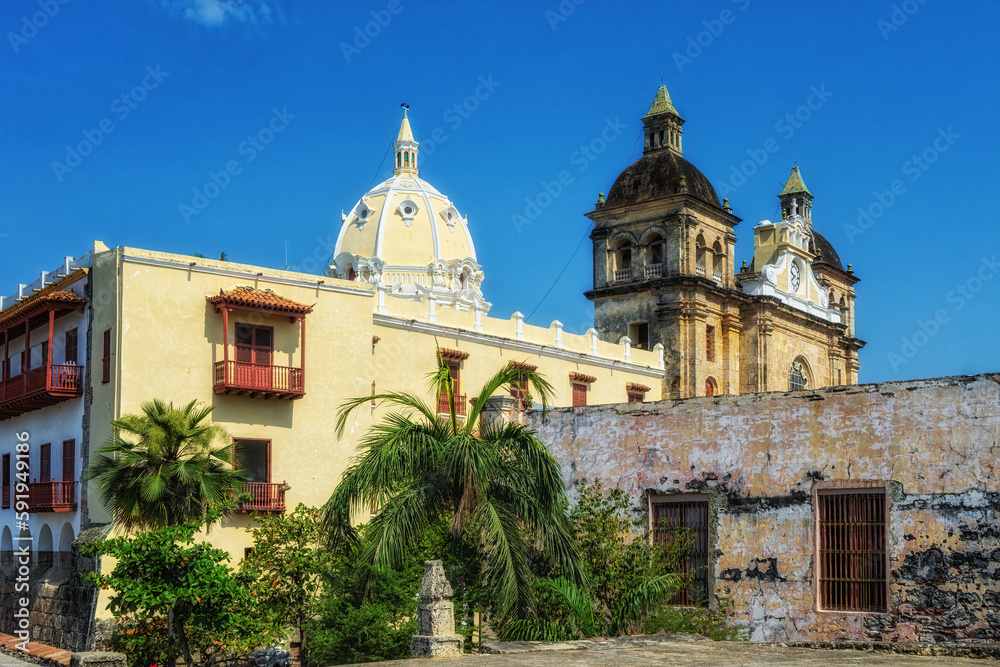Cityscape of Cartagena Colombia with Church of Saint Peter Claver
