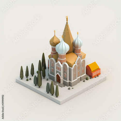 Tiny clay isometric asset cute white background Russia moscow monument city photo