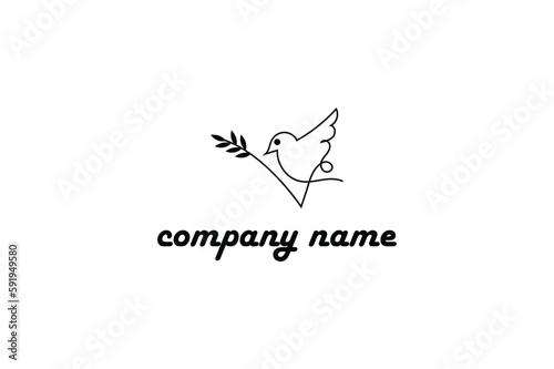 sparrow leaf iconic elegant style bird love logo design template