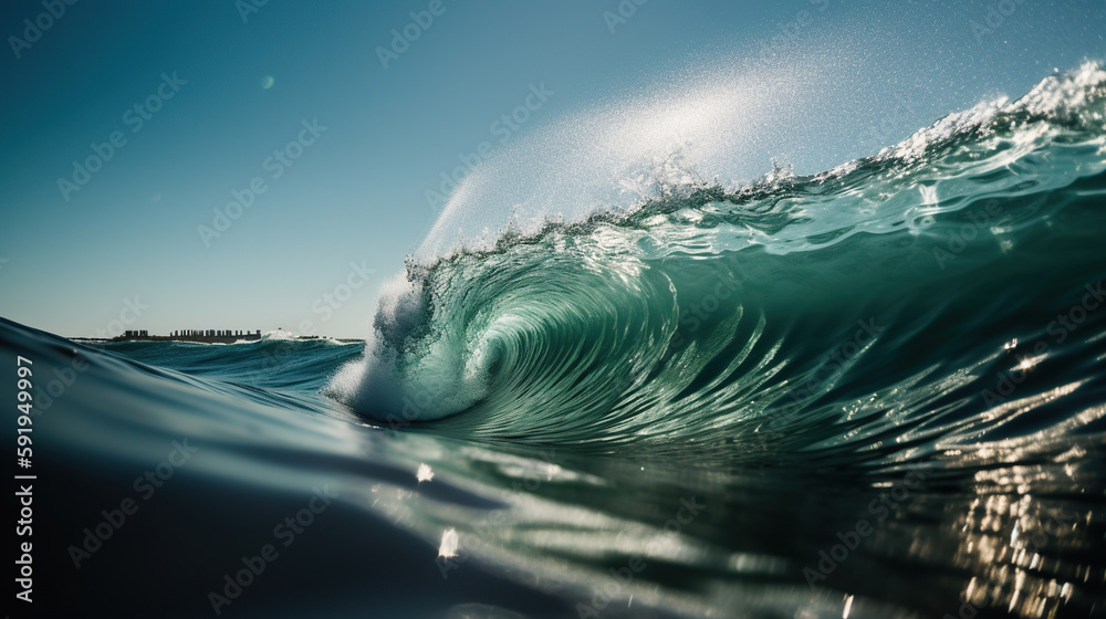 Close up of powerful wave. generative ai