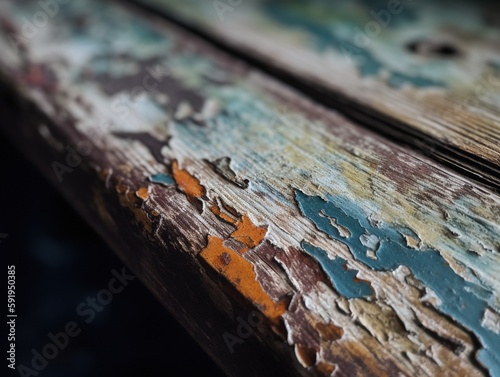 Vintage Holzstruktur mit abbl  tternden bunten Lackfarben  rustikale   sthetik  Geschichte und Charakter  verwitterter Charme  lebhafte Details   Generative AI 8
