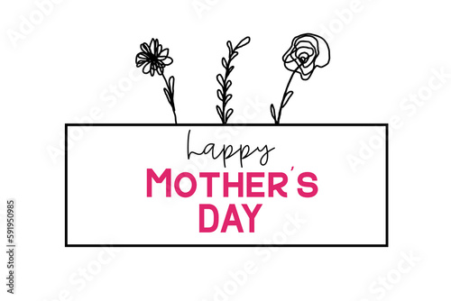 Minimalism modern mothers day greeting illustration with flower line drawings.