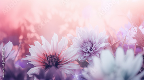 Floral abstract pastel background with copy space. Pink and violet flowers in soft style for wedding or valentine's day card. generative ai
