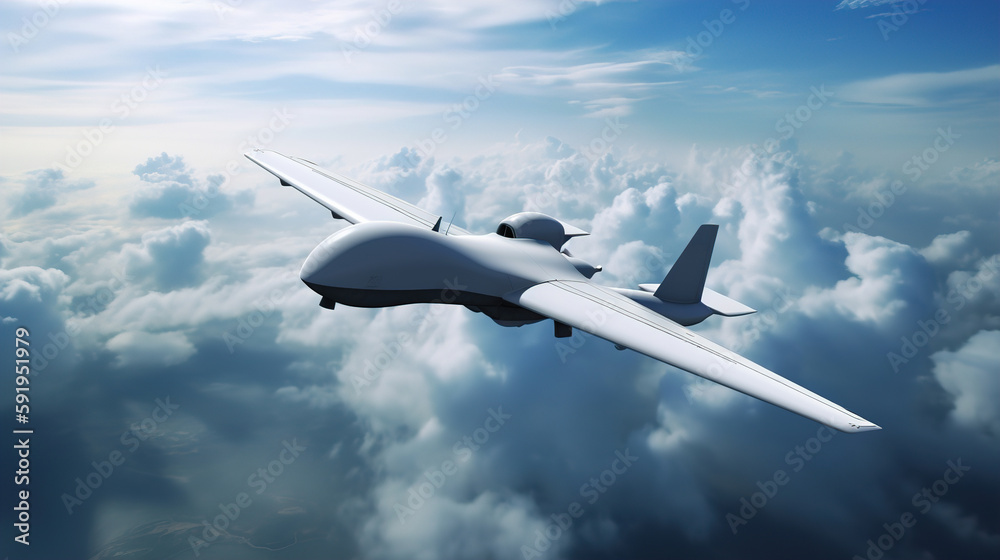 Unmanned military aerial vehicle flies in the sky. AI generated Unmanned military aerial vehicle flies in the sky. AI generated