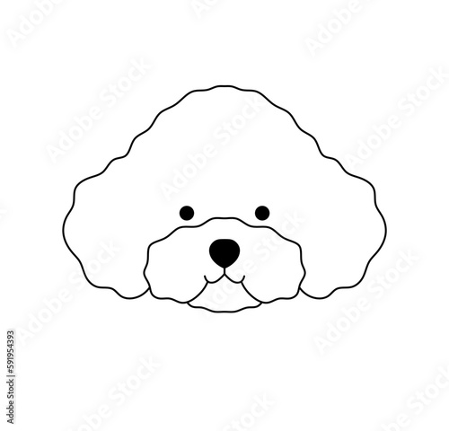 Vector isolated one single simplest curly dog puppy muzzle head portrait front view colorless black and white contour line easy drawing