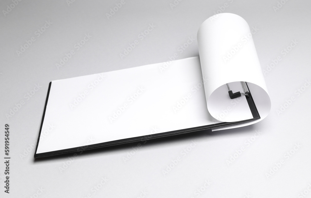 Clipboard with paper on gray background. Business concept Clipboard with paper on gray background. Business concept