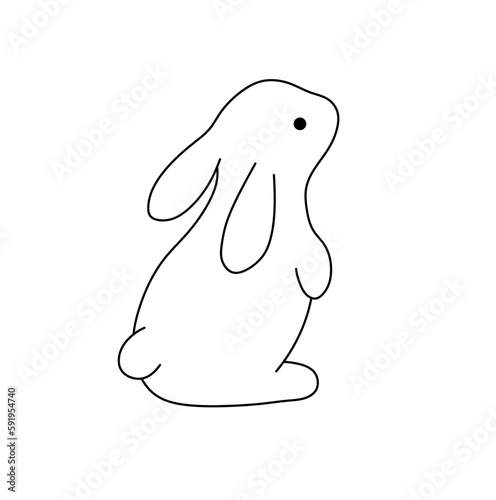 Vector isolated one single simplest cute bunny rabbit hare with tail back side view colorless black and white contour line easy drawing