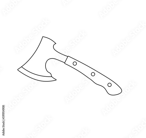 Vector isolated one single simplest axe with handle side view colorless black and white contour line easy drawing
