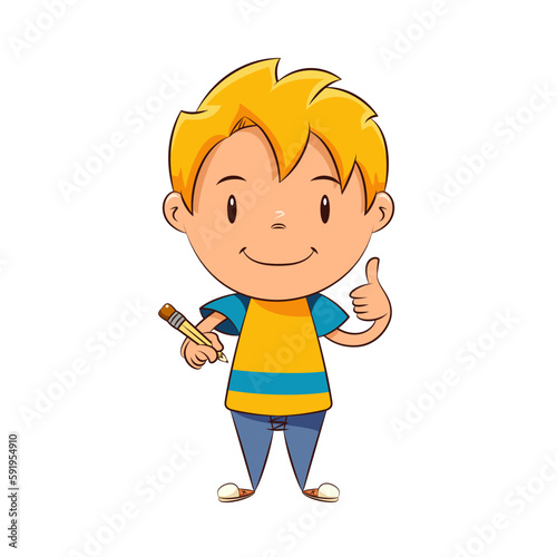 Kid holding pencil, child, thumbs up, learn, write, draw