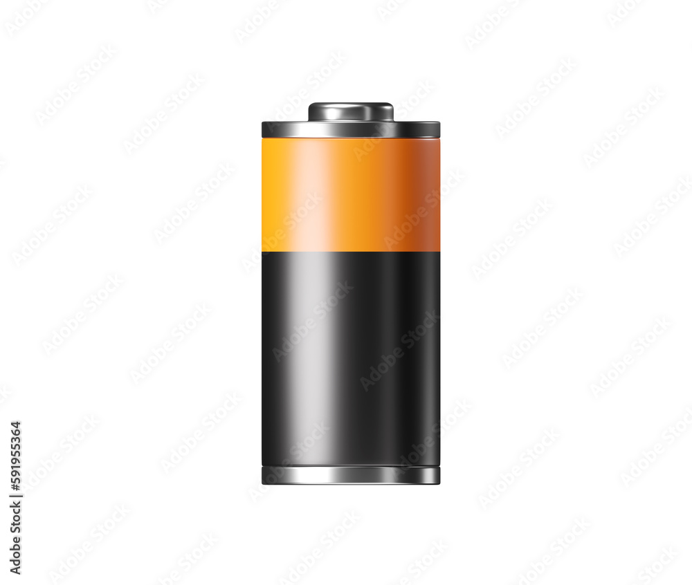 Battery 3d icon - full level capacity, charge energy metal storage concept. Electricity sign, lithium element