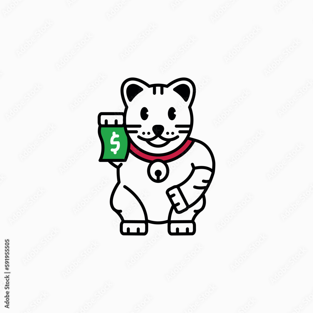 Vector illustration of lucky cat holding money and smiling happily Vector illustration of lucky cat holding money and smiling happily