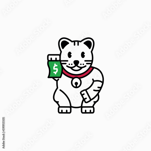 Vector illustration of lucky cat holding money and smiling happily
