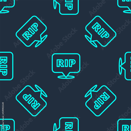 Green line Speech bubble rip death icon isolated seamless pattern on blue background. Vector