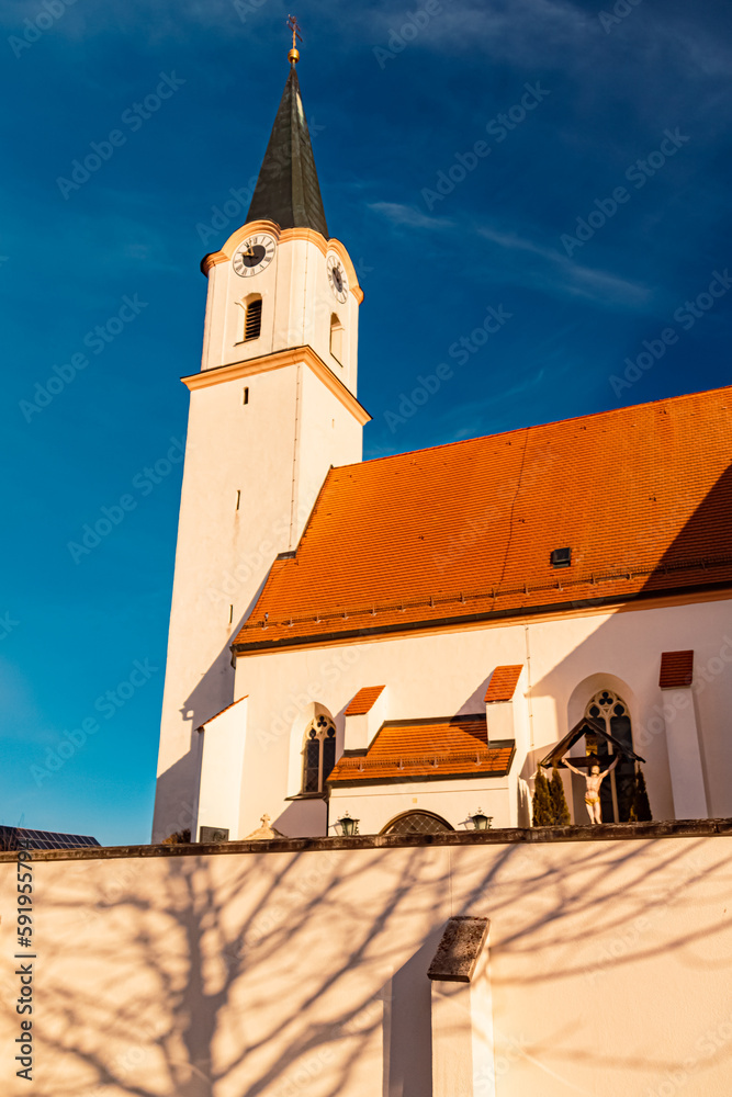 Church on a sunny winter day at Kirchdorf, Osterhofen, Bavaria, Germany