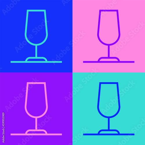 Pop art line Wine glass icon isolated on color background. Wineglass sign. Vector