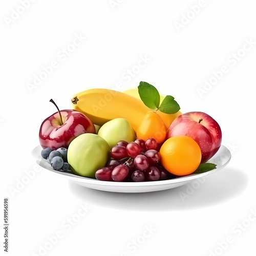 Fruits On Plate Isolated On White Background. Generative AI