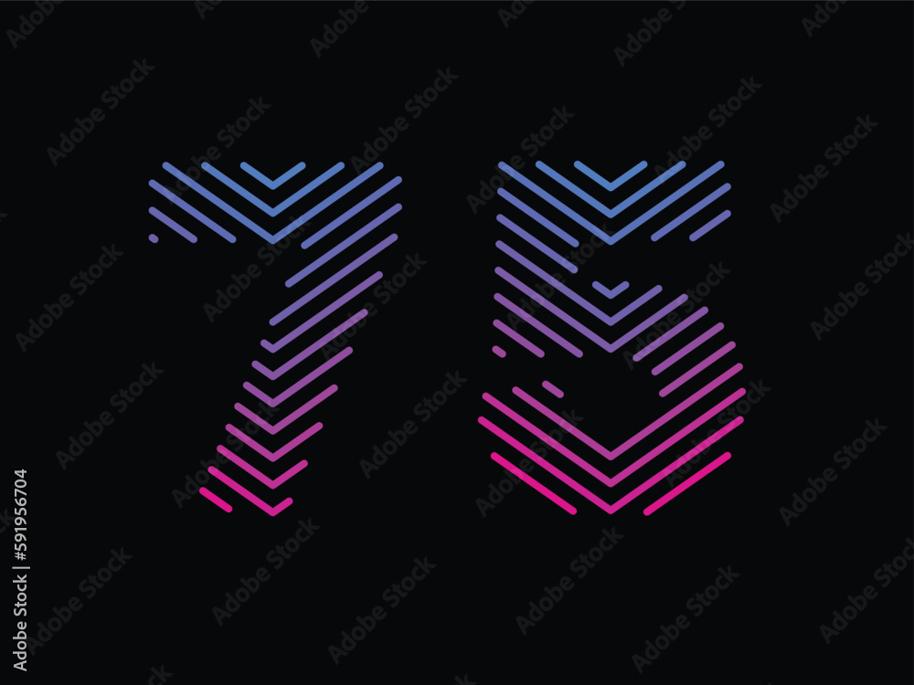 Digit 75 is written with colorful digital lines. Abstract digit 75 logo design template. Logo type vector design Digit 75 is written with colorful digital lines. Abstract digit 75 logo design template. Logo type vector design