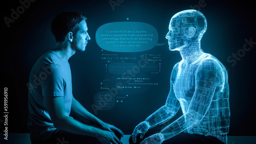  Machine learning reaction and ai artificial intelligence.Chat bot software network.big data and block chain system.Neuralink with smart brain.generative art images
