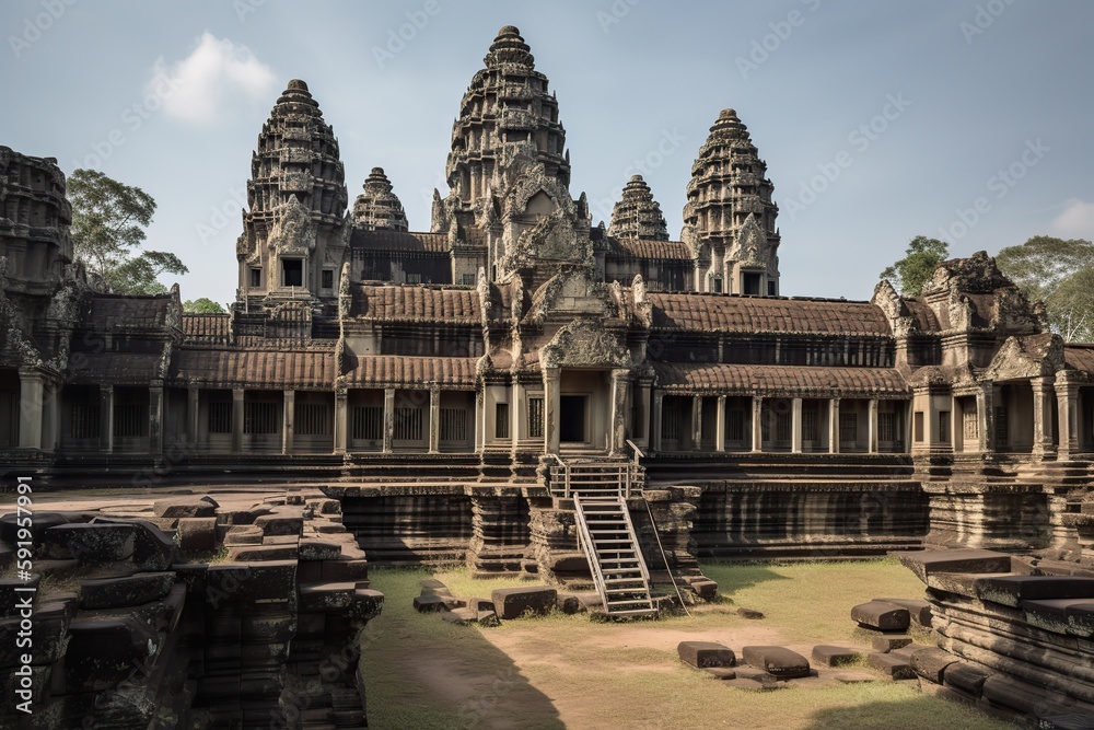 Obraz premium The Angkor Wat temple complex in Cambodia , generative artificial intelligence 