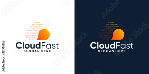 Cloud Data Vector logo for technology data service with fast or speed in uploading to cloud storage logo design vector illustration. icon,  symbol, creative, logotype.