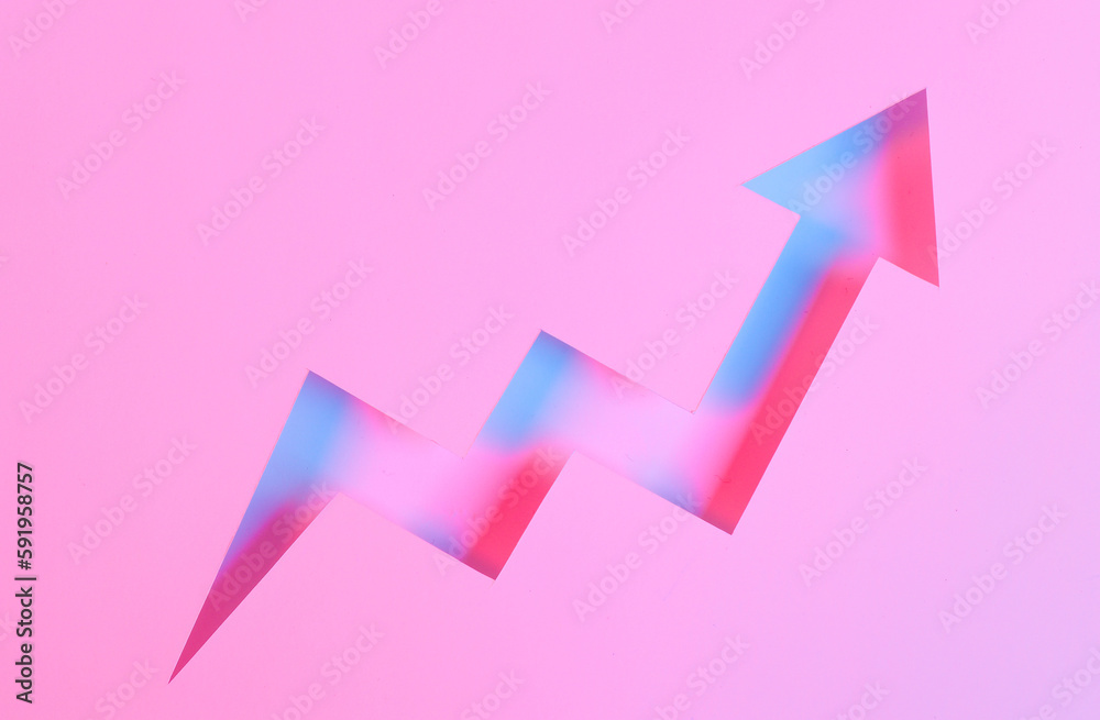 Growth arrow curve in blue red neon light