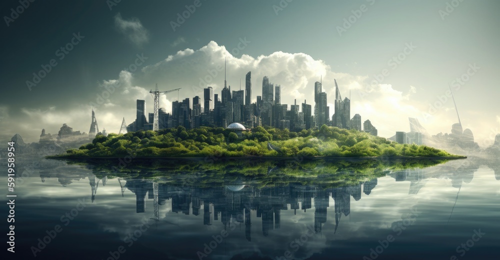 City on an island. Generative AI City on an island. Generative AI