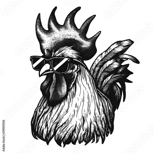 Fotografiet Cool rooster wearing sunglasses illustration