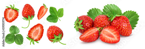 Fototapeta Naklejka Na Ścianę i Meble -  Strawberries isolated on white background with copy space for your text. Top view. Flat lay pattern