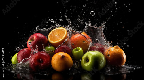 Exploding food photography mix fruits smoothie  Generative AI
