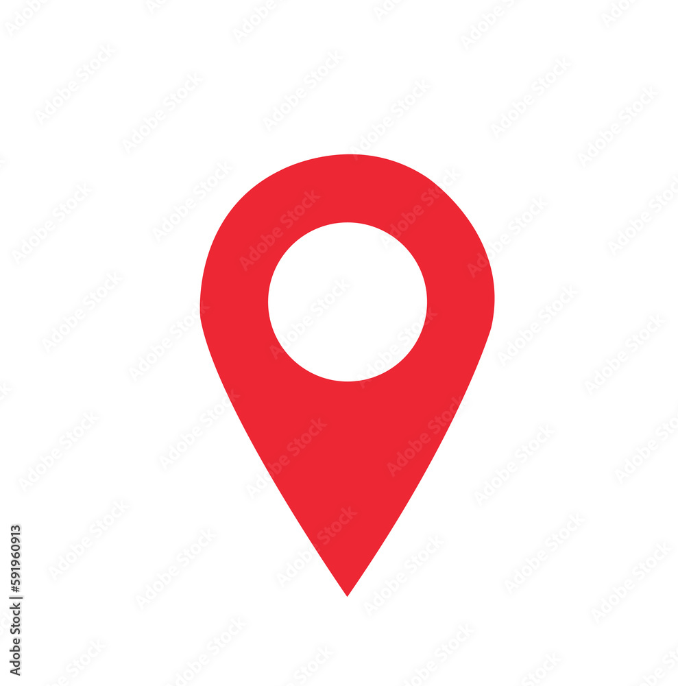 Icono de punto de alfiler rojo. mapa dirección ubicación puntero símbolo. Vista de frente. Vector - obrazy, fototapety, plakaty 