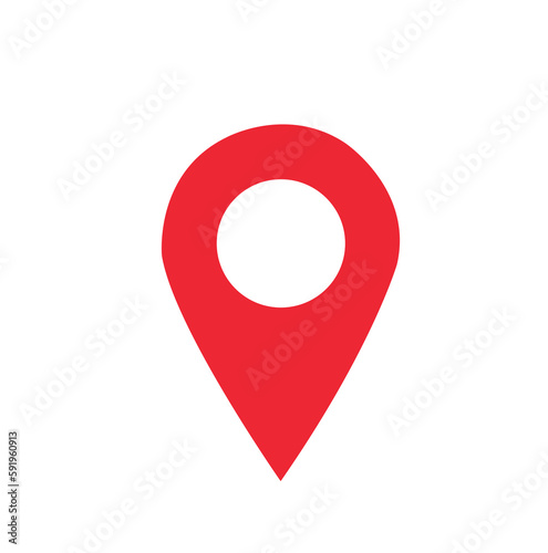Icono de punto de alfiler rojo. mapa dirección ubicación puntero símbolo. Vista de frente. Vector photo