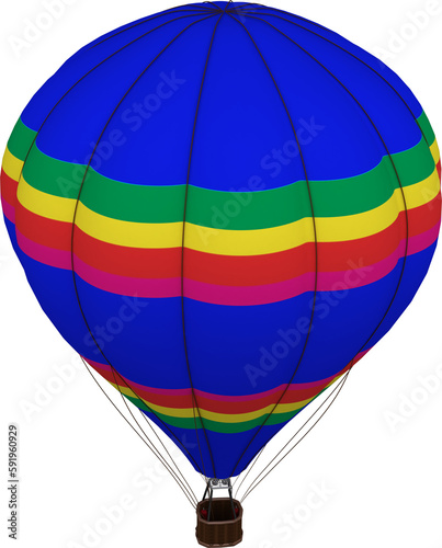 Blue hot air balloon against white backgorund