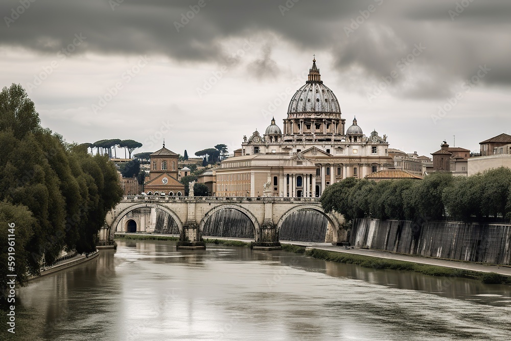 The Vatican City in Rome Italy, generative artificial intelligence
