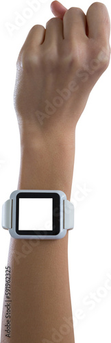 Cropped hand of woman with smartwatch