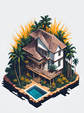 Beautiful bungalow house. Poster. AI generated illustration