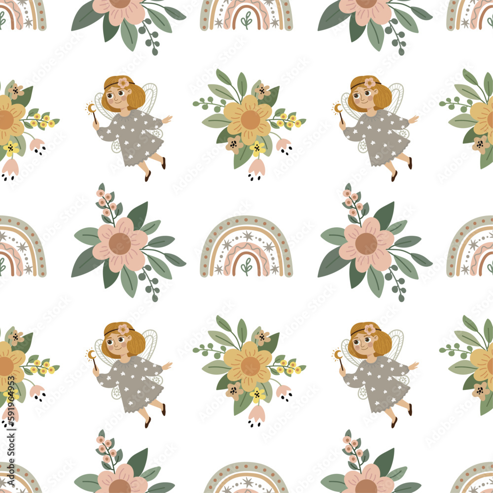 Obraz premium Seamless pattern for children's textiles with fairies. Perfect for bedding, baby clothes, paper design