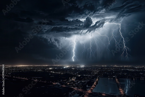lightning over the city created with Generative AI technology