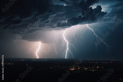 lightning over the city created with Generative AI technology