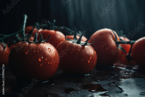 Tomato, dark moody image, food photography, generative ai, Fresh tasty vegetables, Fresh ingredients, cooking ingredients