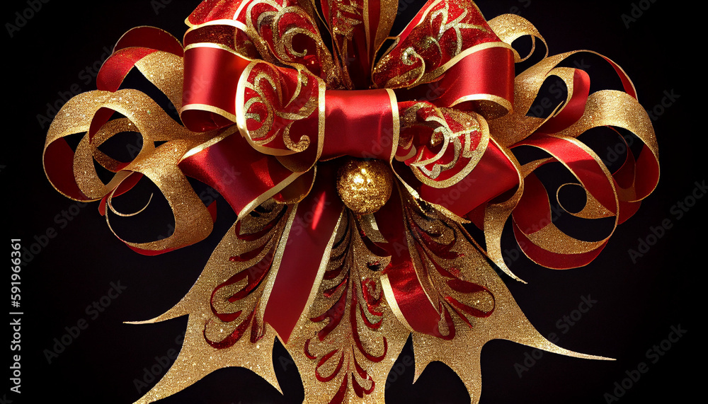 Christmas decoration - Red Gold Glittered Bow Tree, Generative AI