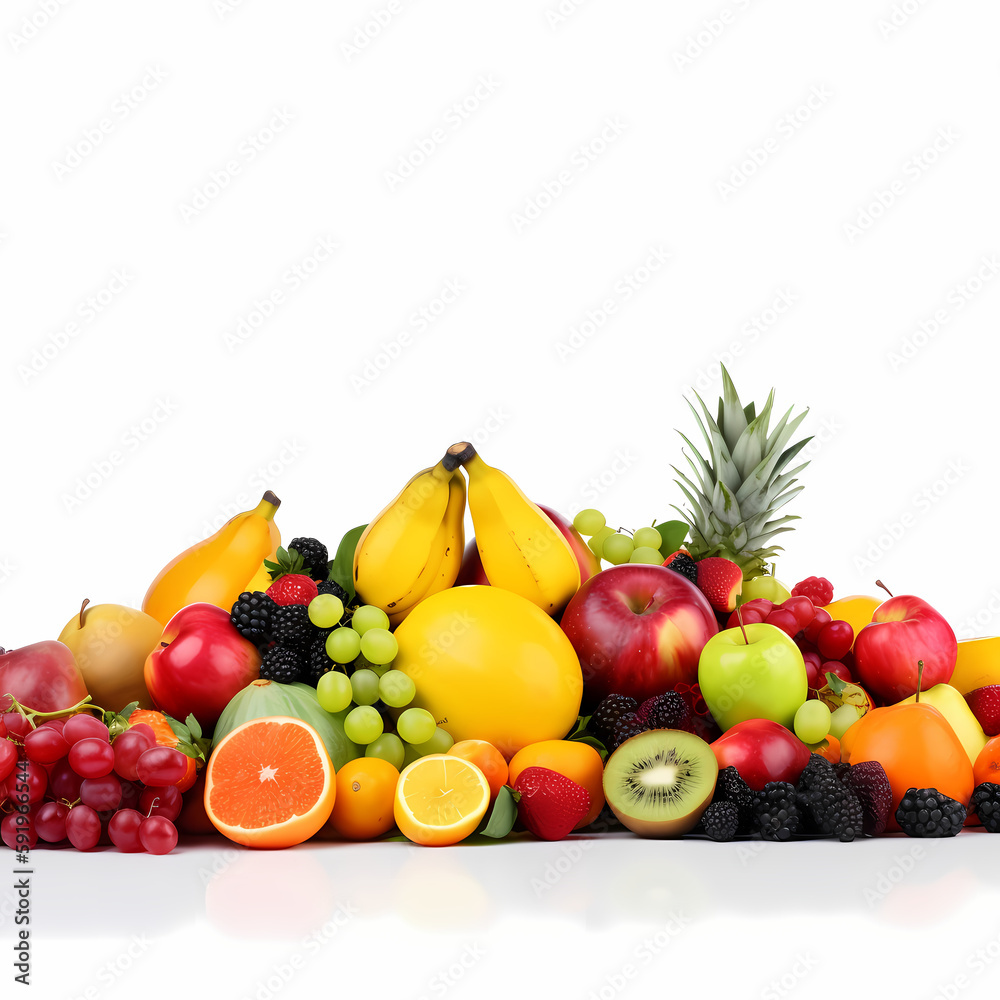 Fruits Isolated On White Background. generative AI